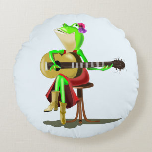 Frog Playing Gitarre Funny Round Pillow Rundes Kissen