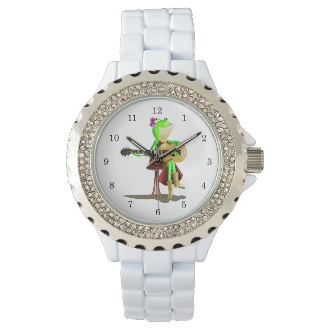 Frog Playing Gitarre Funny Watch Armbanduhr (Vorderseite)