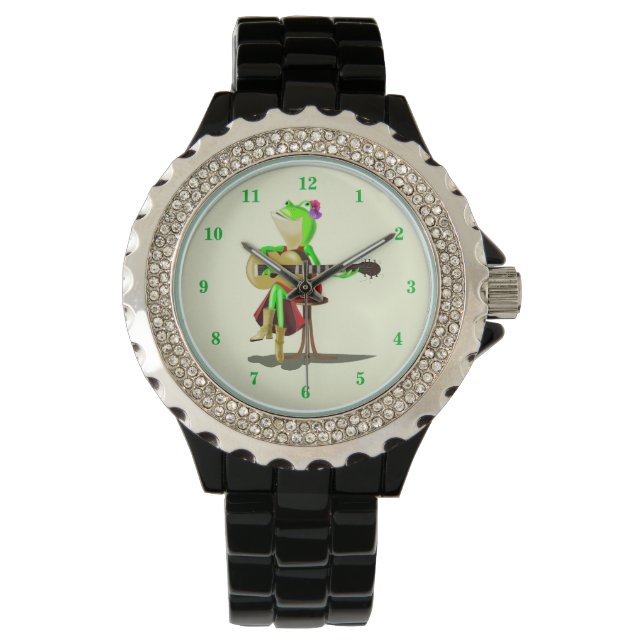 Frog Playing Gitarre Romantische Funny Watch Armbanduhr (Vorderseite)