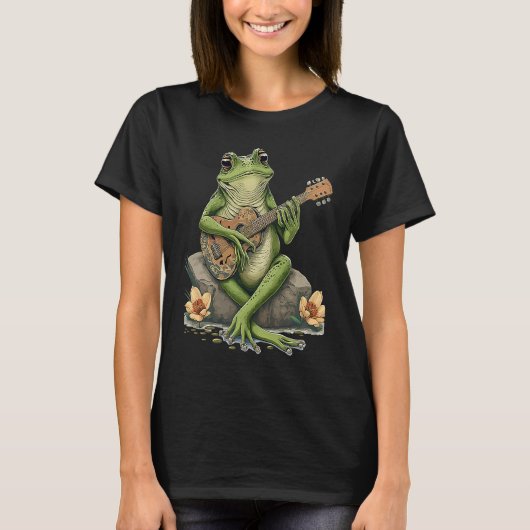 Frog Playing Guitar Frog Play Banjo On Log Aesthe T-Shirt (Vorderseite)