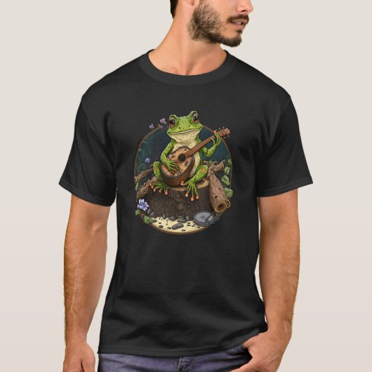 Frog Playing Guitar Frog Playing Banjo On Log T-Shirt (Vorderseite)