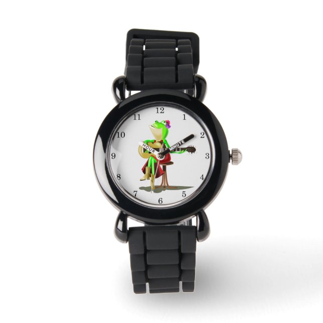 Frog Playing Guitar Watch Fun Armbanduhr (Vorderseite)