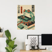 Frog Playing PC Games, Ukiyo-e Frog Art, Frog Poster (Heimbüro)