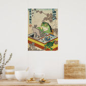 Frog Playing PC Games, Ukiyo-e Frog Art, Frog Poster (Küche)