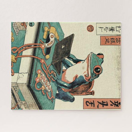 Frog Playing PC Games, Ukiyo-e Frog Art, Frog Puzzle (Horizontal)