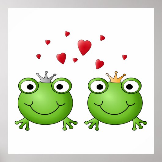 Frog Prince and Frog Princess, with hearts. Poster (Vorne)