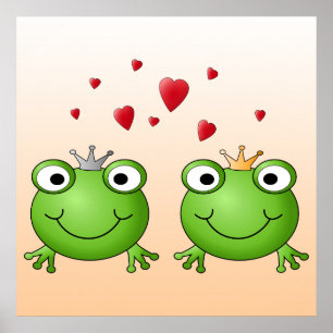 Frog Prince and Frog Princess, with hearts. Poster