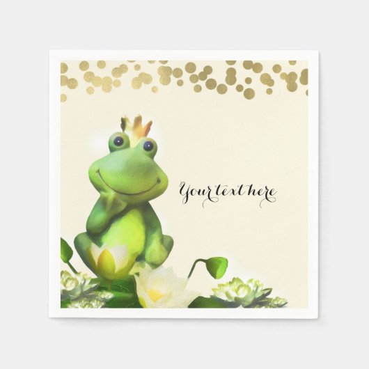 Frog Prince Green & Gold Baby Dusche Custom Party Serviette (Vorderseite)