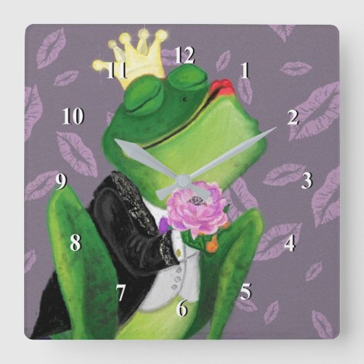 Frog Prince Wall Clock Kiss Quadratische Wanduhr (Vorderseite)