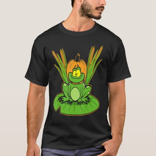 Frog Pumpkin Head Lazy Halloween Kostüm Amphibien T-Shirt (Vorderseite)