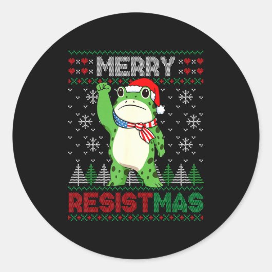 Frog Retro Merry Resistmas Funny Litical Ugly Chri Runder Aufkleber (Vorderseite)