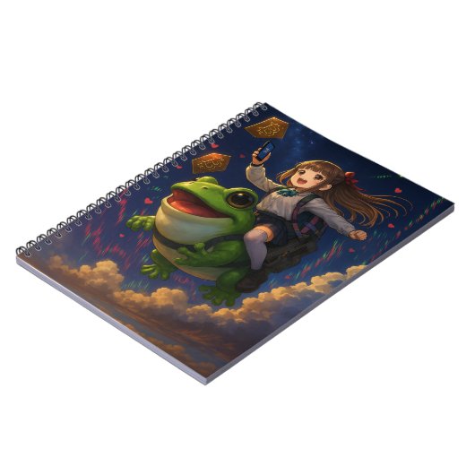 Frog-Riding Crypto Pepecoin Waifu Anime Notebook Notizblock (Linke Seite)
