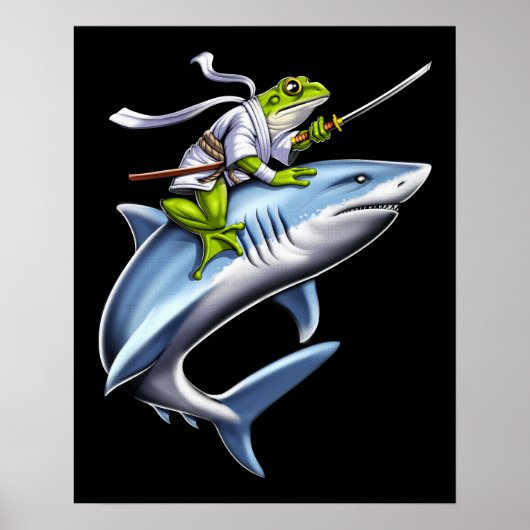 Frog Samurai Ninja Riding Shark Poster (Vorne)
