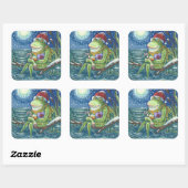 FROG SANTA ON LOG, HOLLIDAY CHRISTMAS STICKERS Squ (Blatt)