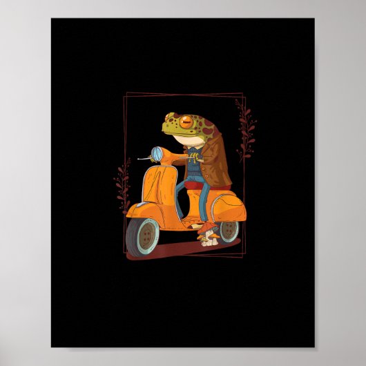 Frog Scooter Mushroom Goblincore Academia Poster (Vorne)