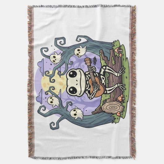 Frog Skeleton Playing Ukulele with Ghosts Decke (Vorderseite Vertikal)