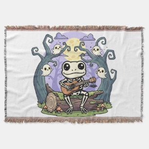 Frog Skeleton Playing Ukulele with Ghosts Decke