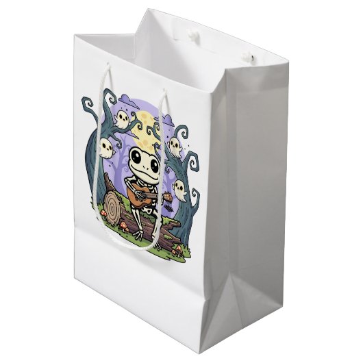 Frog Skeleton Playing Ukulele with Ghosts Mittlere Geschenktüte (Vorderseite Schrägansicht)