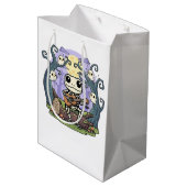 Frog Skeleton Playing Ukulele with Ghosts Mittlere Geschenktüte (Rückseite Schrägansicht)