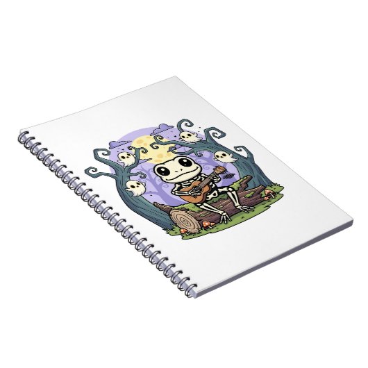Frog Skeleton Playing Ukulele with Ghosts Notizblock (Rechte Seite)