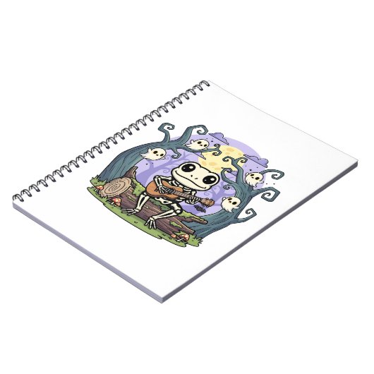 Frog Skeleton Playing Ukulele with Ghosts Notizblock (Linke Seite)