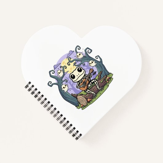 Frog Skeleton Playing Ukulele with Ghosts Notizblock (Vorderseite)