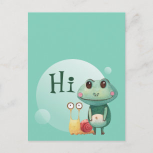 Frog Snail Friendly Animals Funny Hi Gruß Postkarte