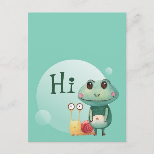 Frog Snail Friendly Animals Funny Hi Gruß Postkarte (Vorderseite)