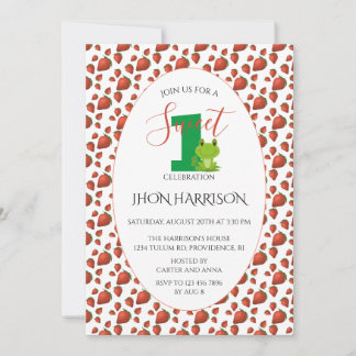 Frog Strawberry Erster Geburtstag Party Kawaii Inv Einladung