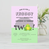 Frog Theme 2. Geburtstag Kinder Party Einladung (Stehend Vorderseite)