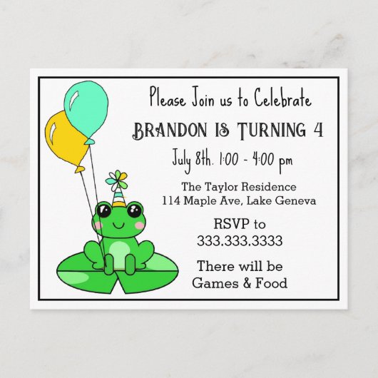 Frog Themed Birthday Einladungen (Vorderseite)