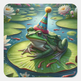 Frog Themed Birthday Quadratischer Aufkleber