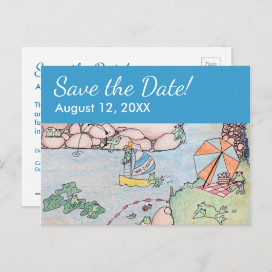 Frog Treehouse Save the Date Postcard, Custom rv Ankündigungspostkarte (Vorne/Hinten)