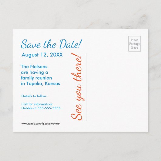 Frog Treehouse Save the Date Postcard, Custom rv Ankündigungspostkarte (Rückseite)