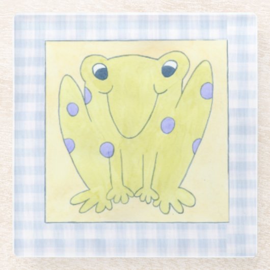 Frog Trio über Gingham Cloth Glasuntersetzer (Vorderseite)
