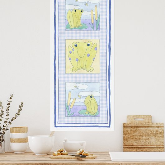 Frog Trio über Gingham Cloth Poster (Küche)