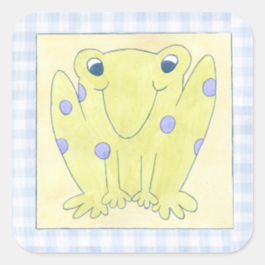 Frog Trio über Gingham Cloth Quadratischer Aufkleber (Vorderseite)