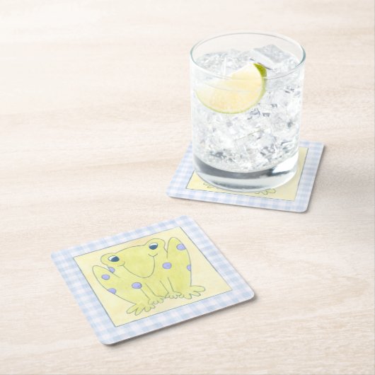 Frog Trio über Gingham Cloth Rechteckiger Pappuntersetzer (Vor Ort)