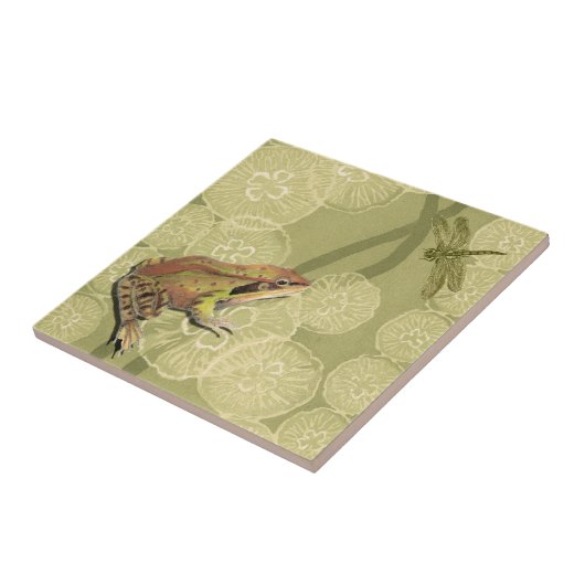 Frog und Dragonfly auf Water Lilies Fliese (Seite)