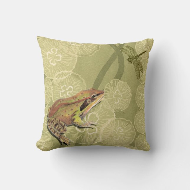 Frog und Dragonfly auf Water Lilies Kissen (Vorderseite)