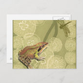 Frog und Dragonfly auf Water Lilies Postkarte (Vorne/Hinten)