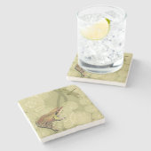 Frog und Dragonfly auf Water Lilies Steinuntersetzer (Seitenansicht)