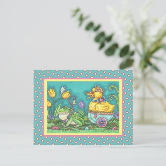 FROG UND ROYAL DUCKLING. WHIMSICAL EASTER POSTCARD POSTKARTE (Stehend Vorderseite)