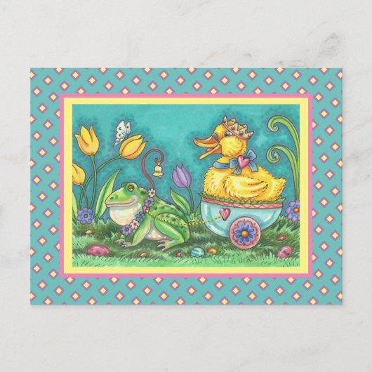 FROG UND ROYAL DUCKLING. WHIMSICAL EASTER POSTCARD POSTKARTE (Vorderseite)