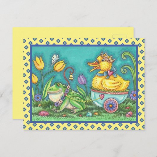 FROG UND TROCKENPRINZ. WHIMSICAL EASTER POSTCARD POSTKARTE (Vorne/Hinten)
