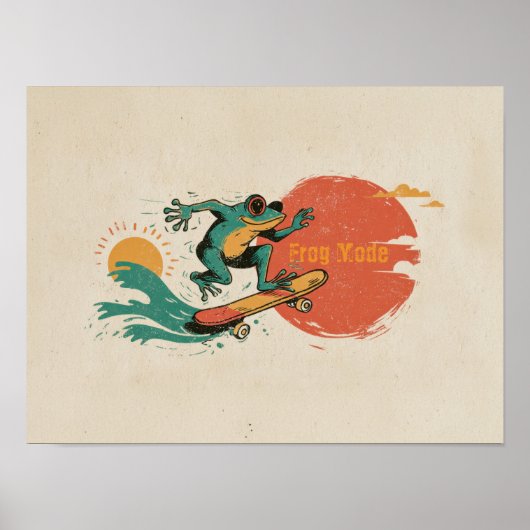 Frog Vibes – Retro Surf Skate Frosch Art Poster (Vorne)