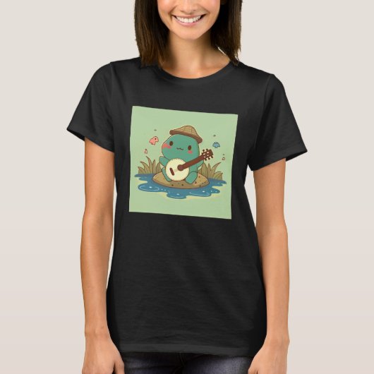 Frog wearing cute hat playing banjo in pond with b T-Shirt (Vorderseite)