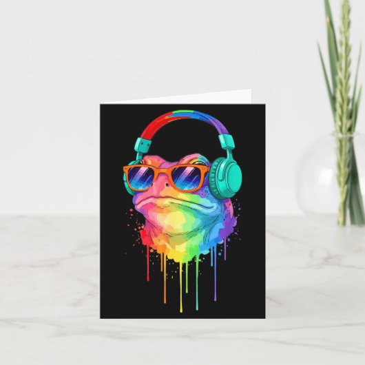 Frog Wearing Headphones And Sungles Edm Rave Desig Karte (Vorderseite)