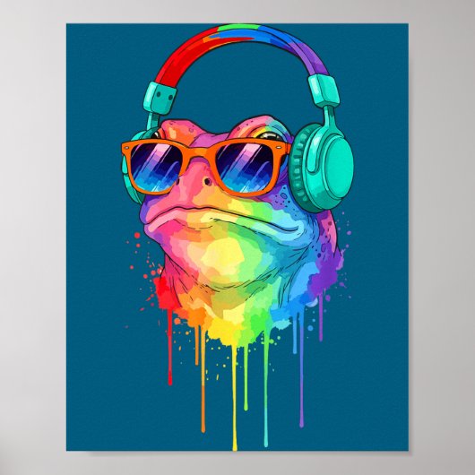 Frog Wearing Headphones And Sungles Edm Rave Desig Poster (Vorne)