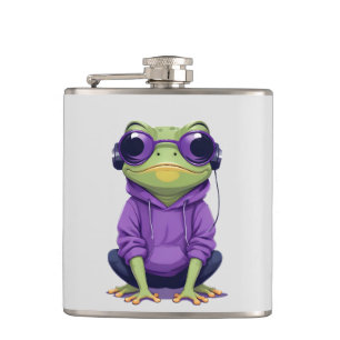 Frog Wearing Hoodie Funny Cool Animal Character Flachmann